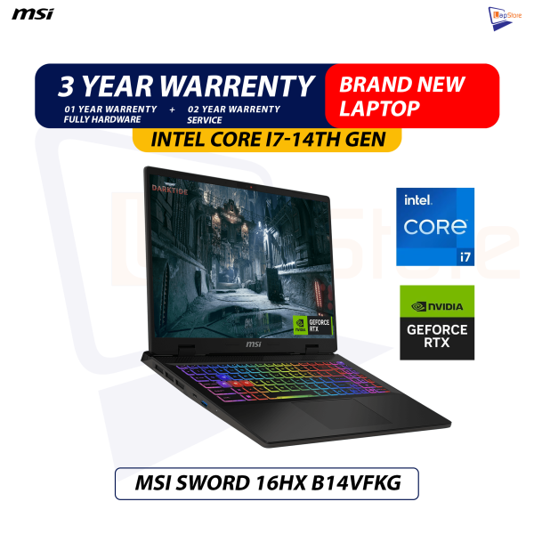 Brand New MSI Sword 16HX B14VFKG | Inte Core i7HX-14th Gen | 16GB DDR5 RAM | 1TB NVME | RTX 4060 8GB VGA Gaming Laptop