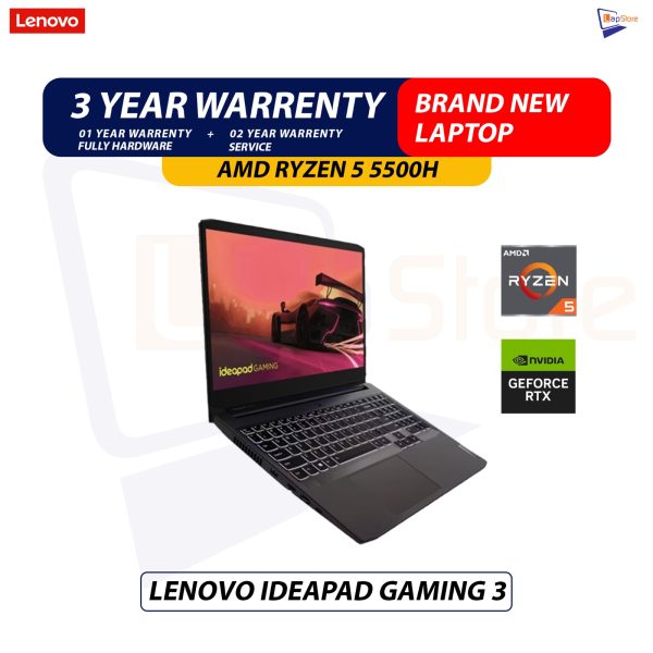 Brand New Lenovo Ideapad Gaming 3 | AMD Ryzen 5 5500H | 8GB RAM | 512GB NVme SSD | RTX 2050 Gaming Laptop